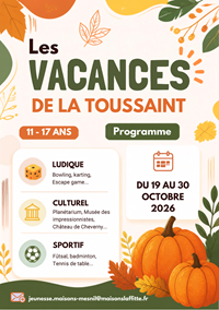Programme des activités de la Toussaint à l'Espace Jeunesse du 19 au 30 octobre 2026